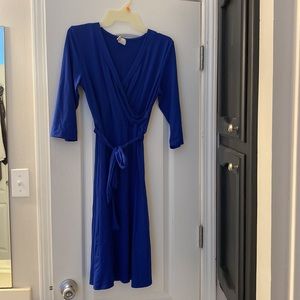 Blue wrap dress with belt/tie